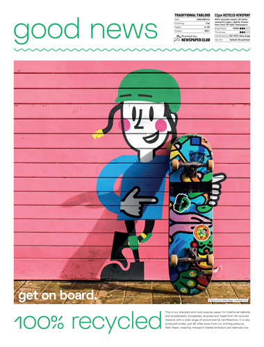 Front cover of Traditional Tabloid 52gsm recycled PDF sample